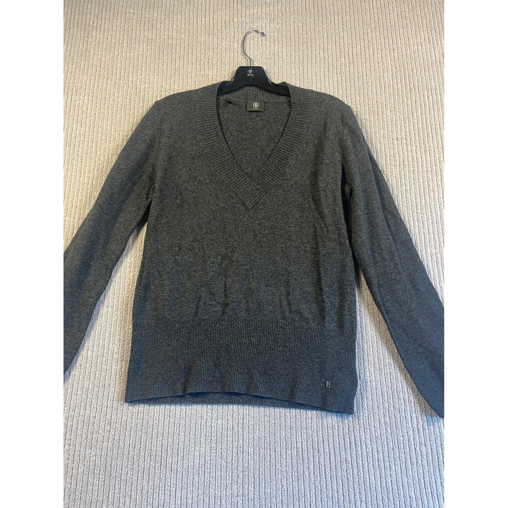 Bogner Sweater Women 10 Wool Cashmere V-Neck Pullover Charcoal Grey EUC